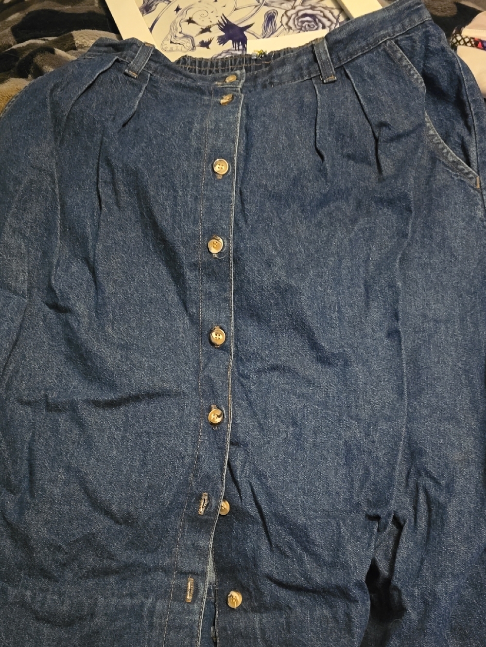 Hand Crafted Blue Button-Front Denim Skirt